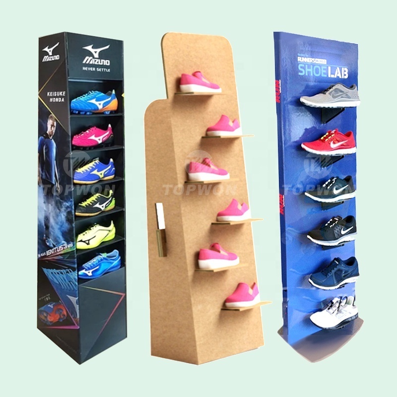 Custom Commercial Retail Sports Running Shoe Cardboard Display Shelf Stand Supermarket Shoes Storage Rack