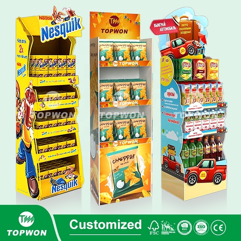 Custom Floor Pop Retail Display Stand Cardboard Supermarket Shelf Display Rack