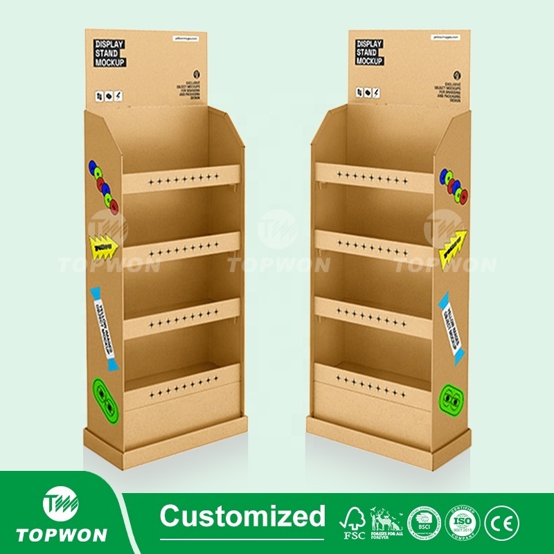 Custom Stationery Retail Cardboard Floor Display Stand Pop Up Kraft Paper Display Notebook Greeting Card Book Display Stand