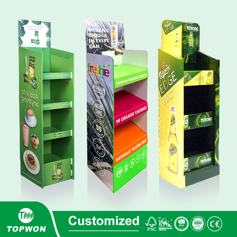 High Quality Supermarket Drink Display Stand Cardboard Pop Display Rack Fruit Juice Water Milk Wine Beer Display Stand