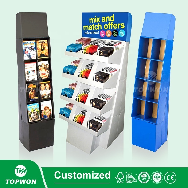 Custom Cardboard 3 Tier Tabletop Dvd Cd Counter Display Rack, Corrugated Cardboard Retail Cd Dvd Display Stand