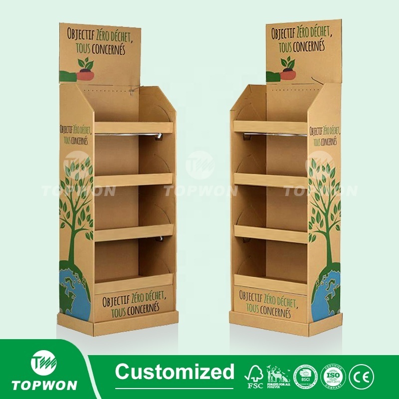 Custom Stationery Retail Cardboard Floor Display Stand Pop Up Kraft Paper Display Notebook Greeting Card Book Display Stand