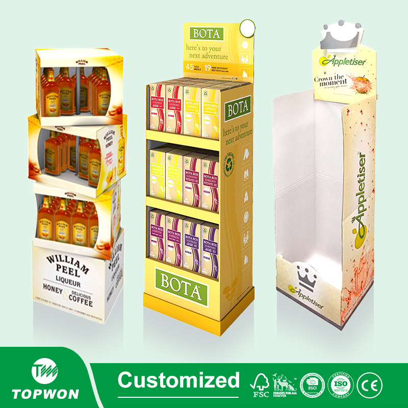 High Quality Supermarket Drink Display Stand Cardboard Pop Display Rack Fruit Juice Water Milk Wine Beer Display Stand