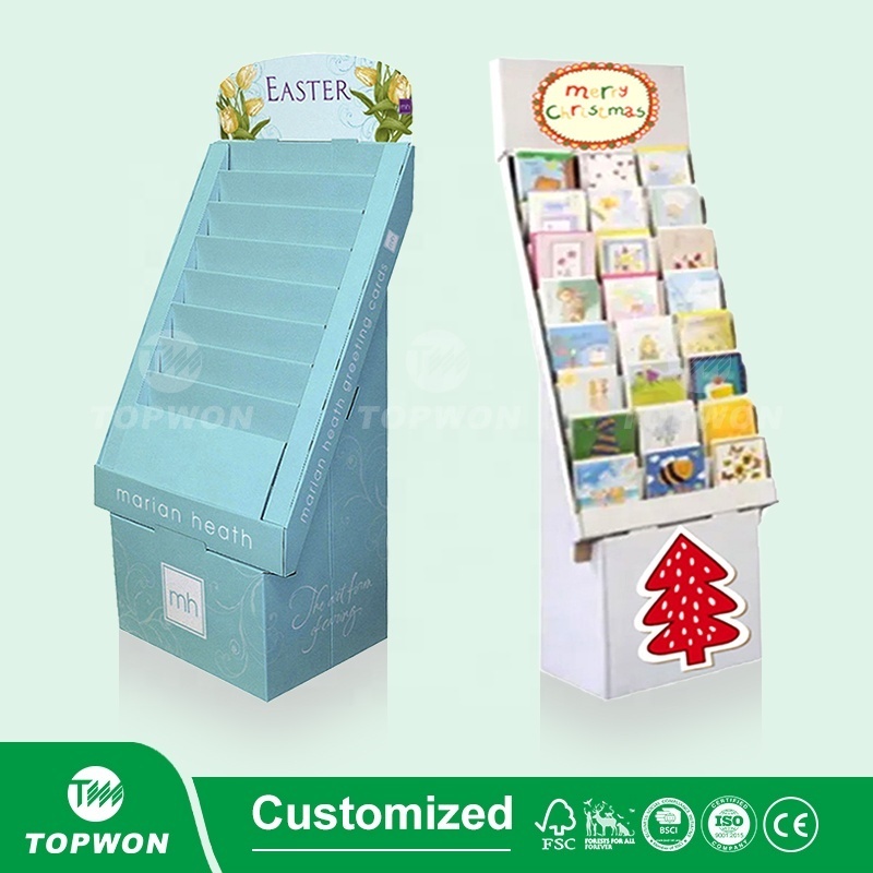 High Quality Retail Shop Greeting Card Display Stand Customized Cardboard Floor Pop Display Rack Gift Card Display Stand