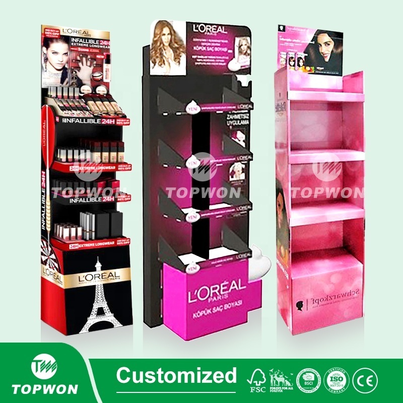 Retail Store Perfume Eyelash Lash Lipstick Makeup Paper Cardboard Display Rack Floor Stand Cosmetics  Cardboard Display Stand