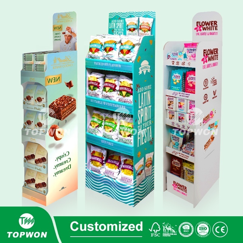 Custom Floor Pop Retail Display Stand Cardboard Supermarket Shelf Display Rack