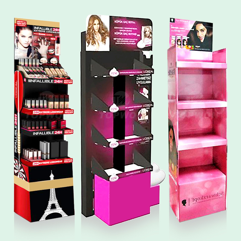 Custom Corrugated POP Skincare Makeup Eyelash Lash Lipstick Floor Cosmetic Cardboard Display Stand for Cosmetics