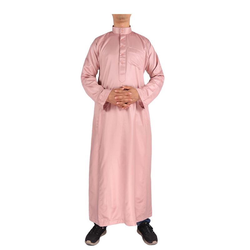 Saudi Arab Al Haramain Pink Color Prayer Man Thobe With Mandarin Collar