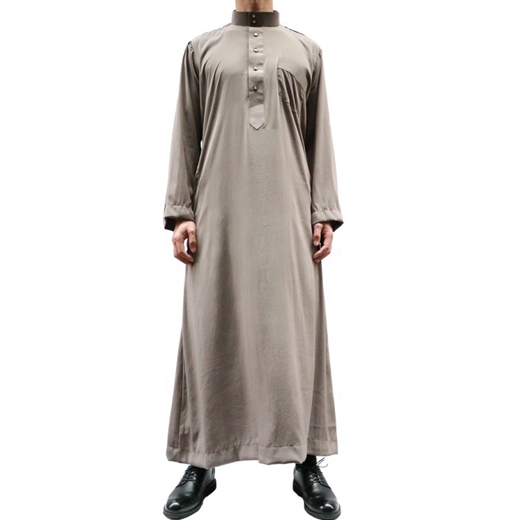 2020 Latest Polyester Classical Men Thobe Qatar Style Muslim Jubba  islamic Abaya with Long Sleeves