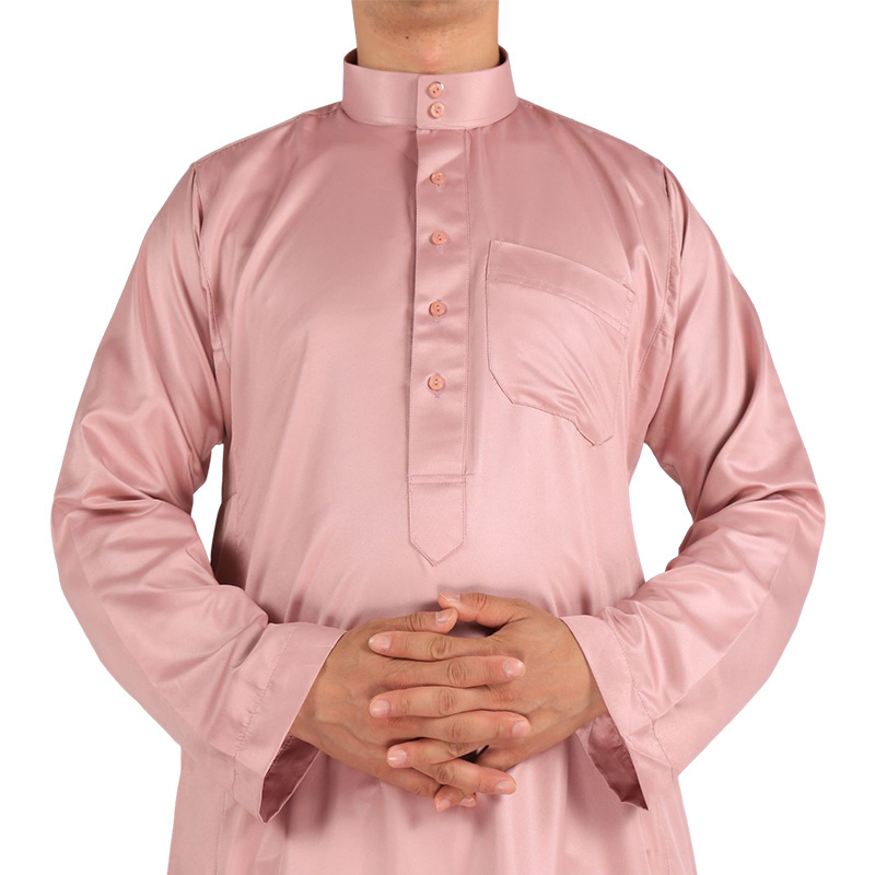 Saudi Arab Al Haramain Pink Color Prayer Man Thobe With Mandarin Collar