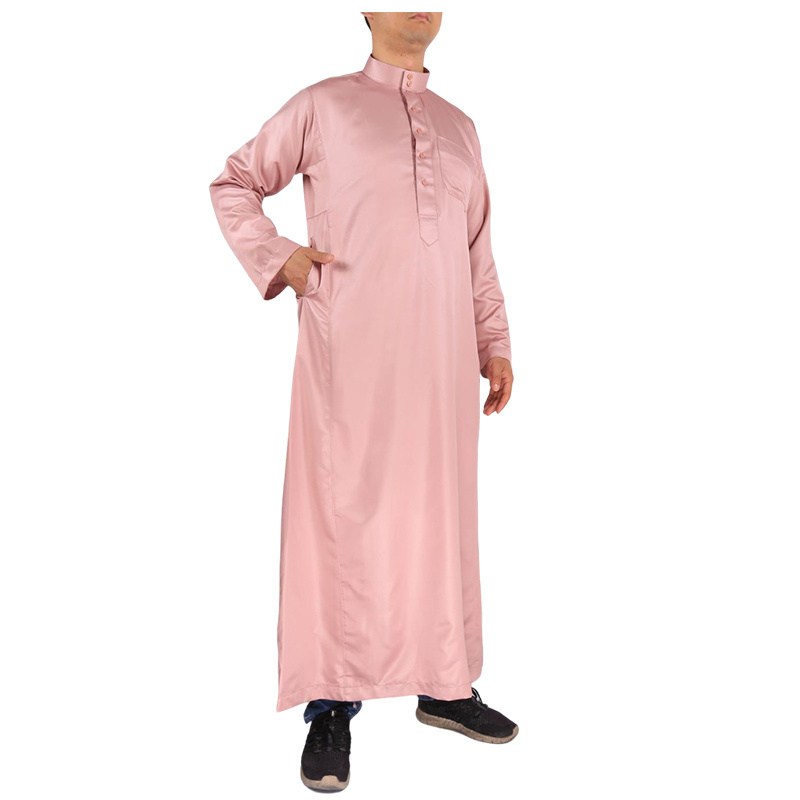 Saudi Arab Al Haramain Pink Color Prayer Man Thobe With Mandarin Collar