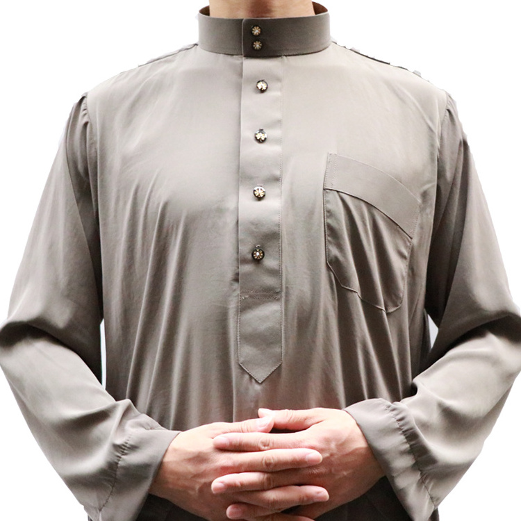 2020 Latest Polyester Classical Men Thobe Qatar Style Muslim Jubba  islamic Abaya with Long Sleeves