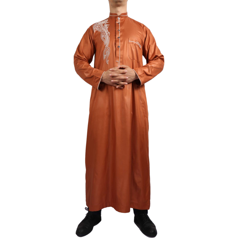 2021 New Style Standing Collar Shiny Polyester Muslim Men Thobe Men's Abaya For Men