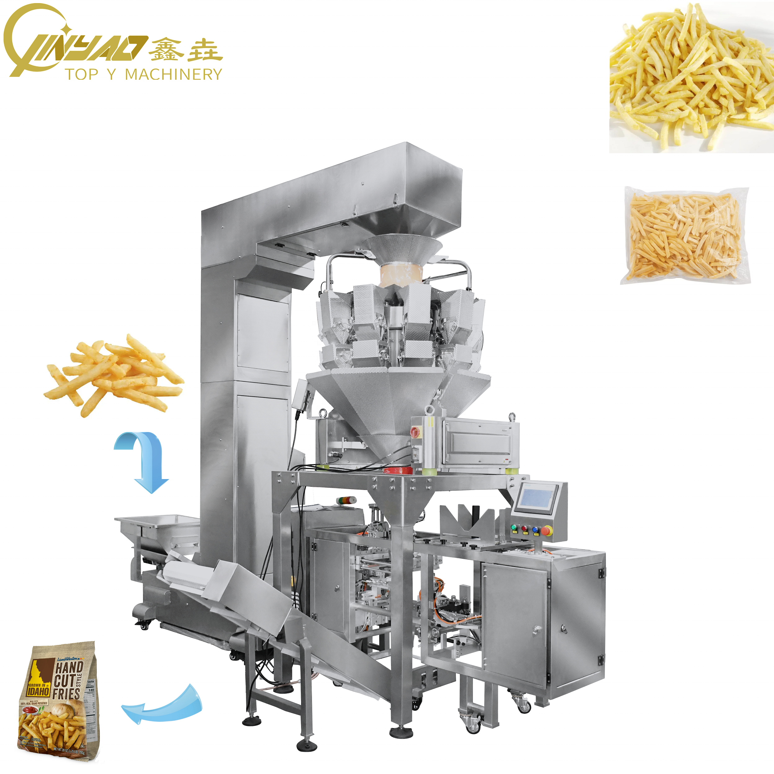 Top Y Frozen French Fries Premade Bag Packing Machine Grated Cheese Weighing Filling Sealing Machine Gummy Candy Doypack Machine