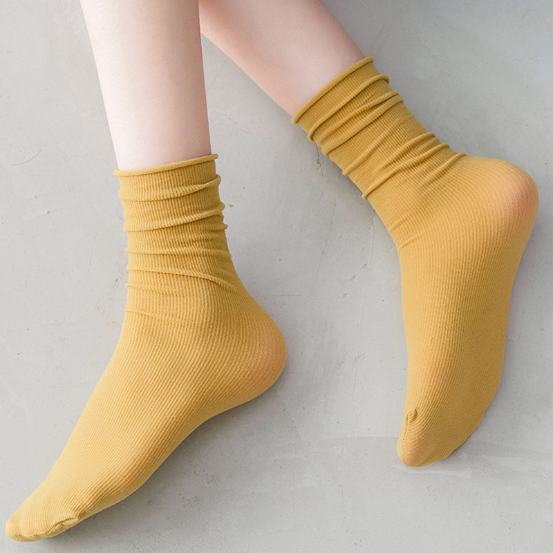 Spring Summer New Arrival Women's Breathable Sweat-Absorbent Solid Color Crew Socks Thin Ice Pile Slouch Stacked Socks