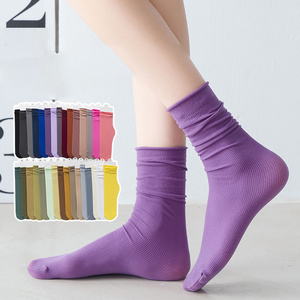 Spring Summer New Arrival Women's Breathable Sweat-Absorbent Solid Color Crew Socks Thin Ice Pile Slouch Stacked Socks