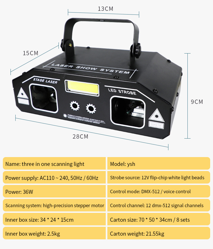 WUZSTAR Laser Strobe Lights 3 In 1 DJ Party Projector Voice Control Show KTV Bar Stage Laser effect Lighting Disco Party lights