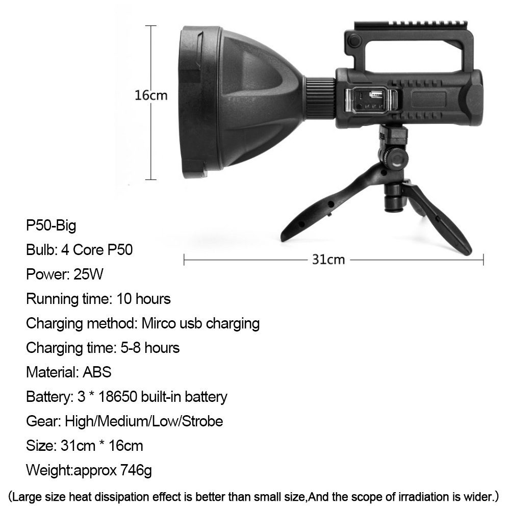 Super Bright XHP90 Flashlight Long Range Searchlight with Bracket USB Rechargeable Waterproof Power Bank LED Spotlight Lantern