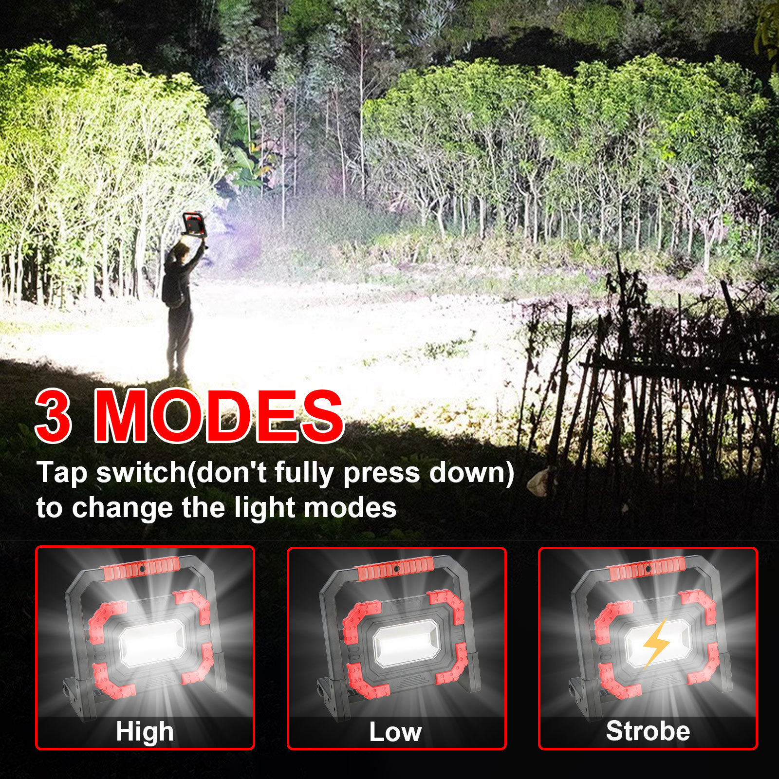 Led Rechargeable Magnetic Flashlight Lamp Portable COB Adjustable Hook Floodlight Emergency Outdoor Repair Camping Work Light