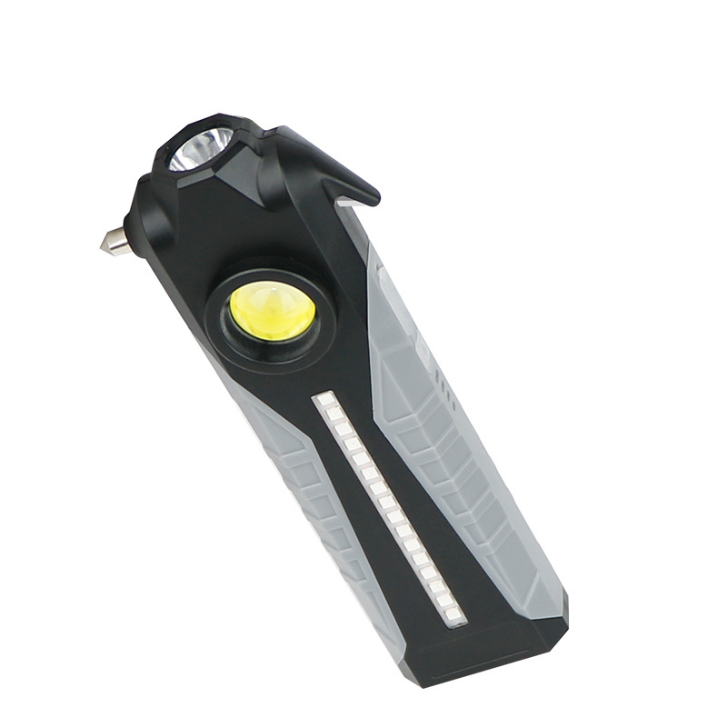 Rechargeable lights portable cob  working construction light Emergency Flashlight with Safety Hammer