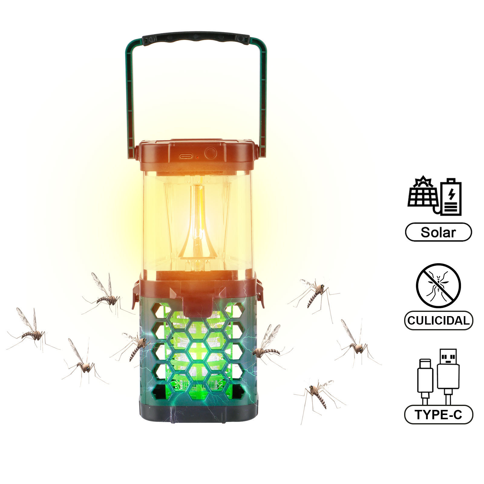 Rechargeable Type-C usb charging tent camping solar lantern Waterproof portable mosquito killer uv lamp emergency lanterns