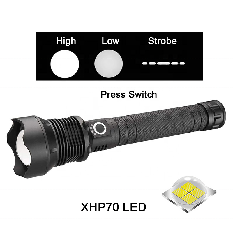 2022 high power XHP70.2 USB rechargeable telescopic zoomable power display LED flashlights 5000 lumen hand torch light