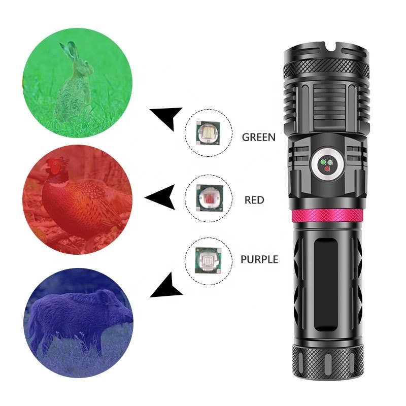 XHP120+COB Red Blue Green Light Led Torch Flashlights Rechargeable Zoomable Multifunction Flashlight