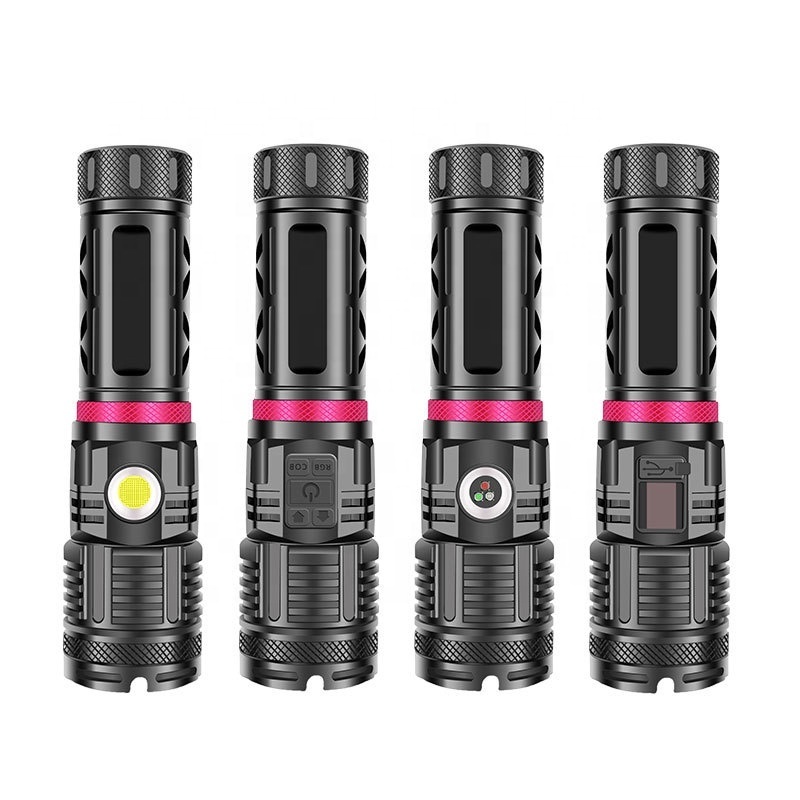 XHP120+COB Red Blue Green Light Led Torch Flashlights Rechargeable Zoomable Multifunction Flashlight