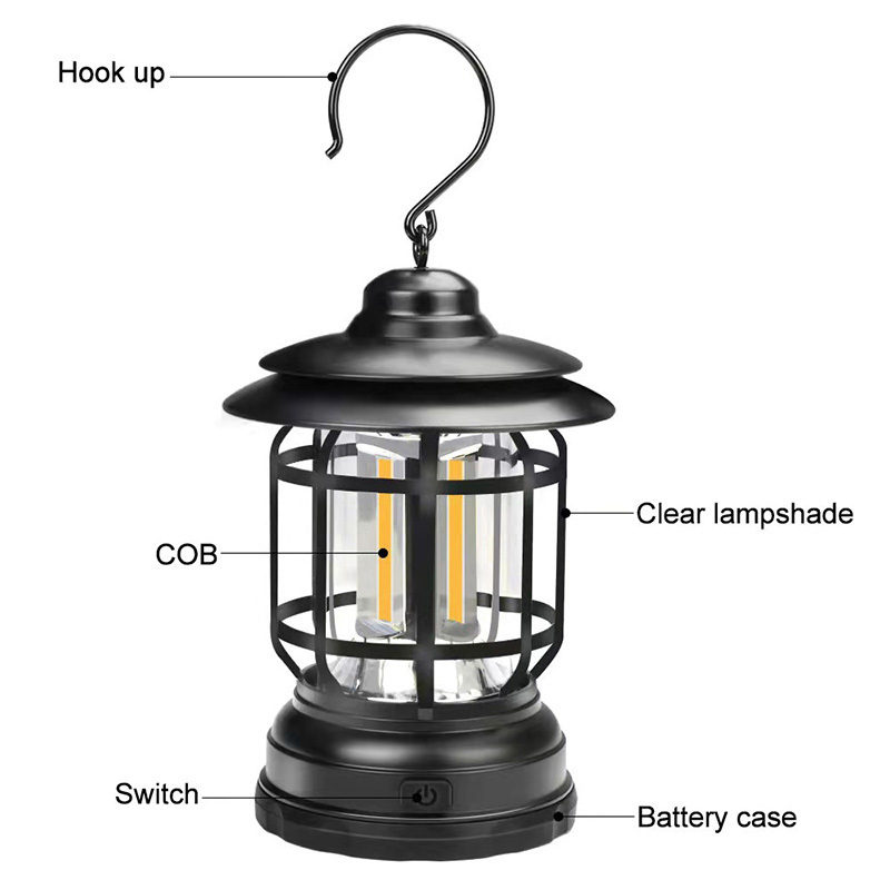 Waterproof portable latern 360 camping light lanterns cob led tent lights lamps outdoor battery lantern with hook