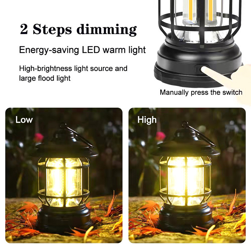 Waterproof portable latern 360 camping light lanterns cob led tent lights lamps outdoor battery lantern with hook