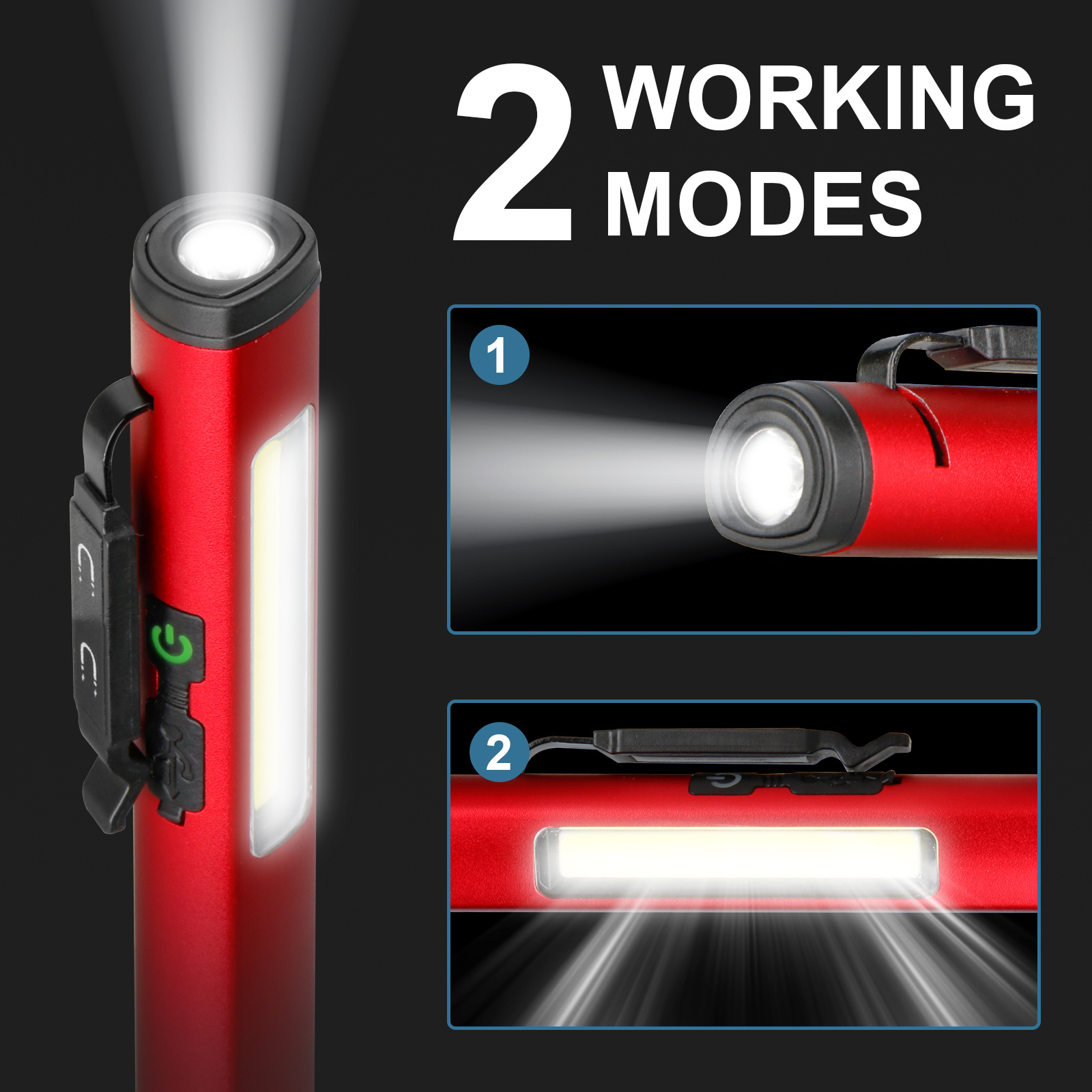 Mini LED USB Rechargeable Pen Flashlight With Clip Portable Pocket Magnetic Torch COB Outdoor Work Lamp For Camping Inspection