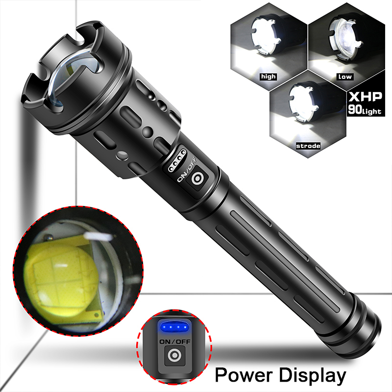 XHP 160 rechargeable torchlight  zoomable waterproof flashlight hunting light 2 km long range torch light