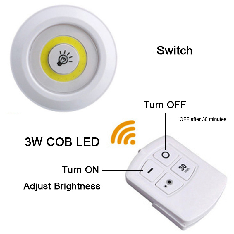 High Brightness COB Puck Switch Light Kitchen Wall Lights Round LED Night Lighting with Remote Control