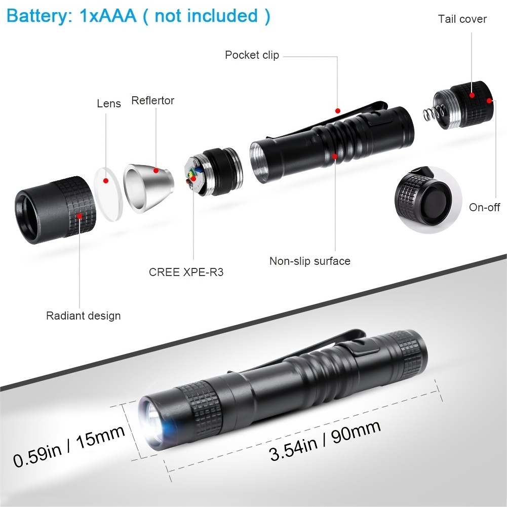 Mini LED Portable Pocket Penlight Light Weight Small Zoomable Flashlight Torch AAA Dry Battery Torch For Gift