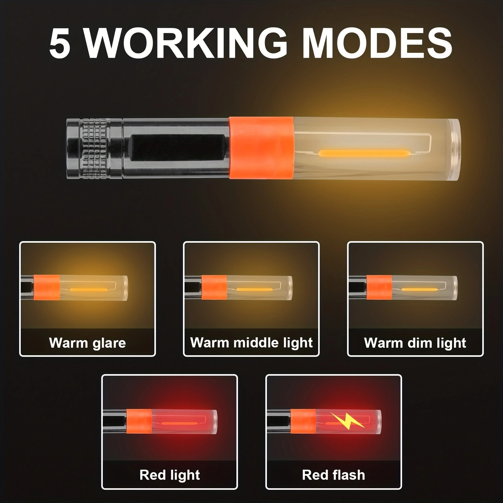 Led Glow Stick Wand Torch USB Rechargeable 5 Modes Magnetic Flashlight Light Bar for Emergency Camping Concert Stage