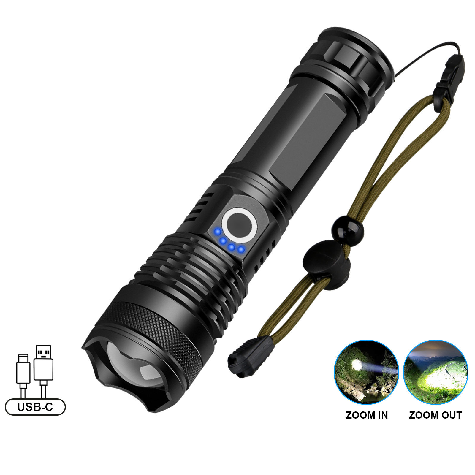 Led usb rechargeable flashlight high power zoomable torch 5 modes xhp50 built-in battery handheld lamp for outdoor fishing