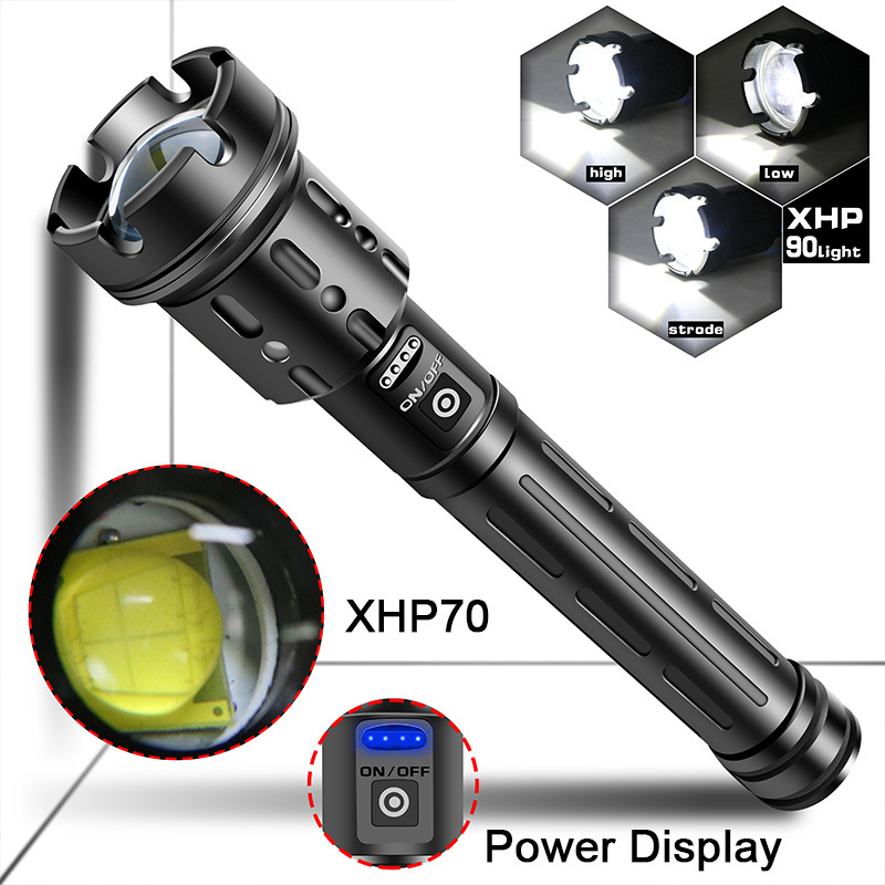 Hot Sale XHP70 Flashlight Hunting Led Tactical Flashlights 5000 Lumen Rechargeable lampe de poche USB Power Bank Torch Light