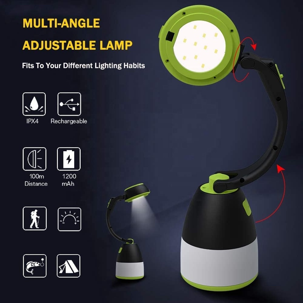 LED camping lantern lights usb rechargeable table desk lamp 3 in 1 waterproof multifunction power bank flashlight