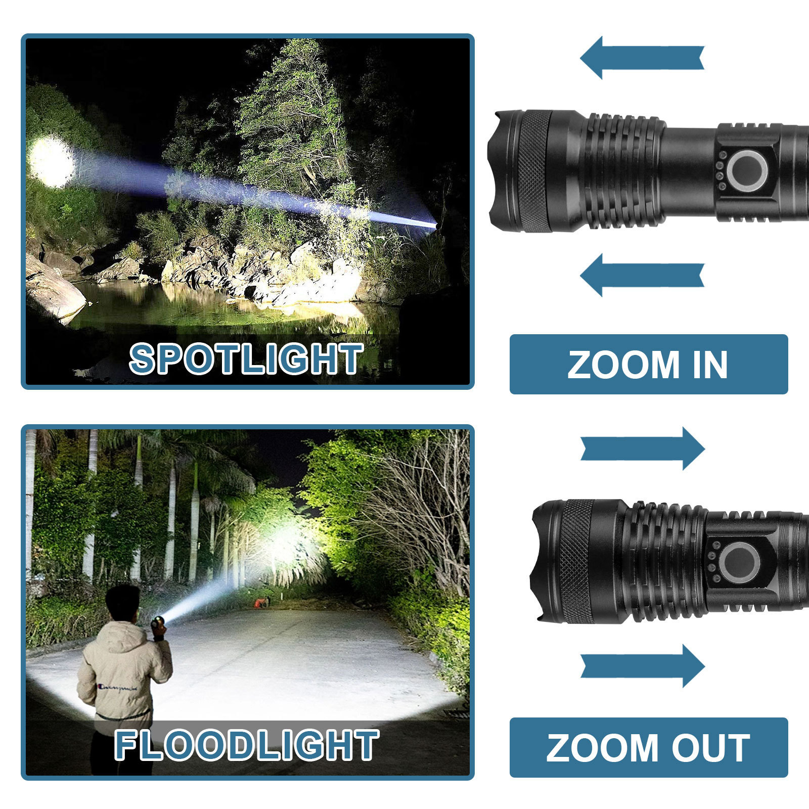 Led usb rechargeable flashlight high power zoomable torch 5 modes xhp50 built-in battery handheld lamp for outdoor fishing