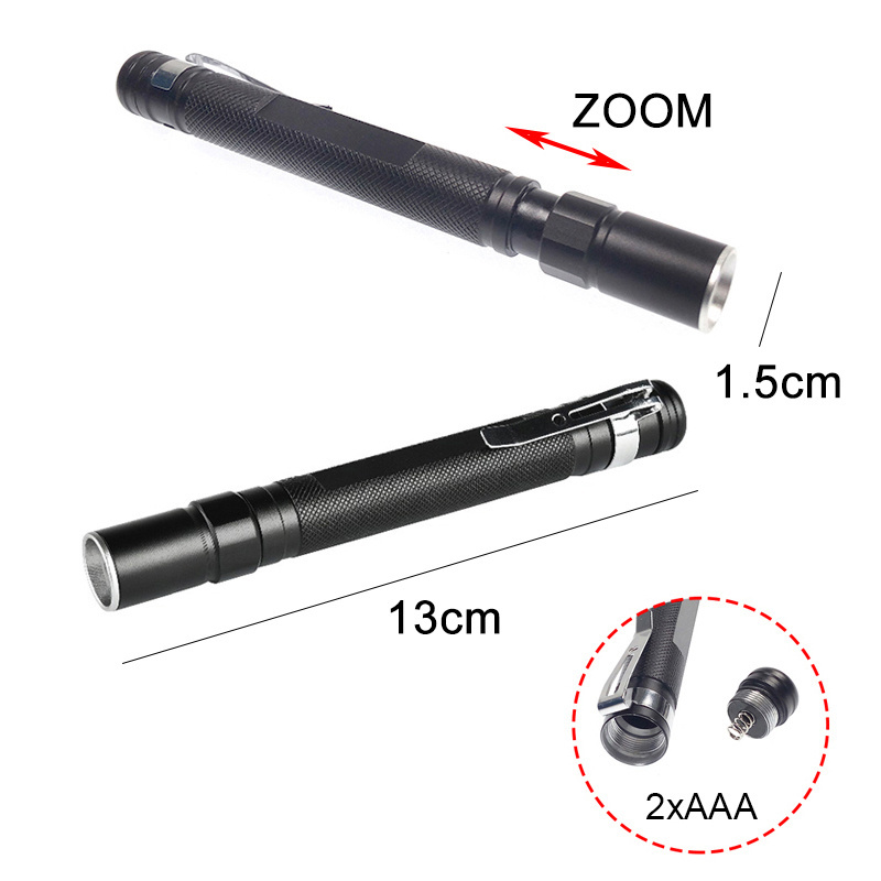 Super Bright Mini LED Flashlight 3A Battery Waterproof Pocket Pen Light Zoomable Torch Lights