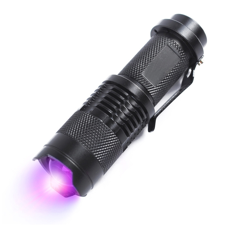 Waterproof Mini 395nm UV LED Flashlight Keychain Zoom Ultraviolet Purple Flashlights Torch Light For AA battery