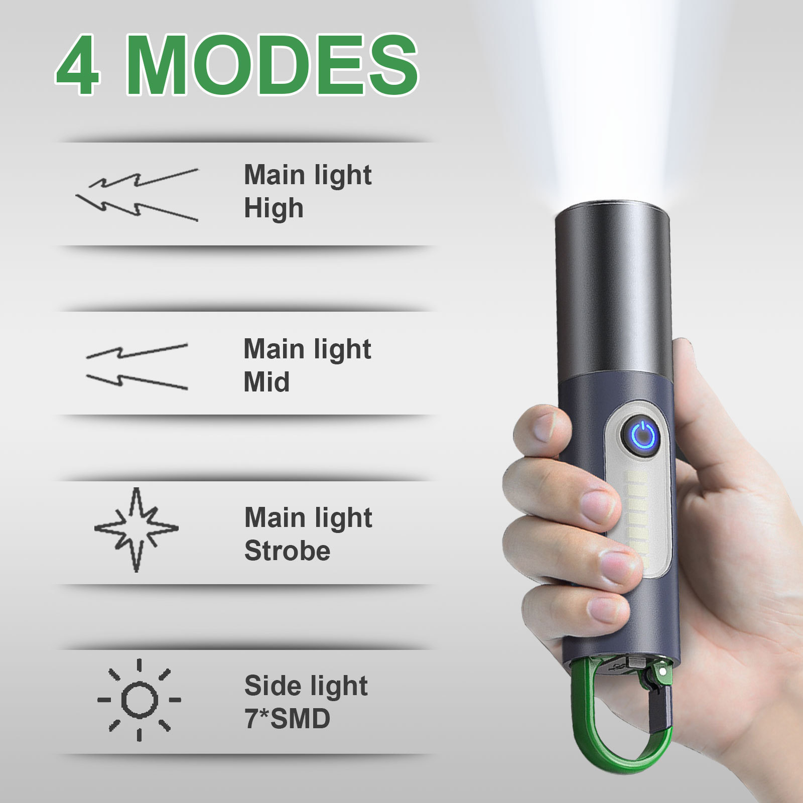 Super Bright Multifunctional LED&SMD USB Rechargeable Flashlight Zoomable Strong Laser Hook Torch For Camping Fishing Hiking