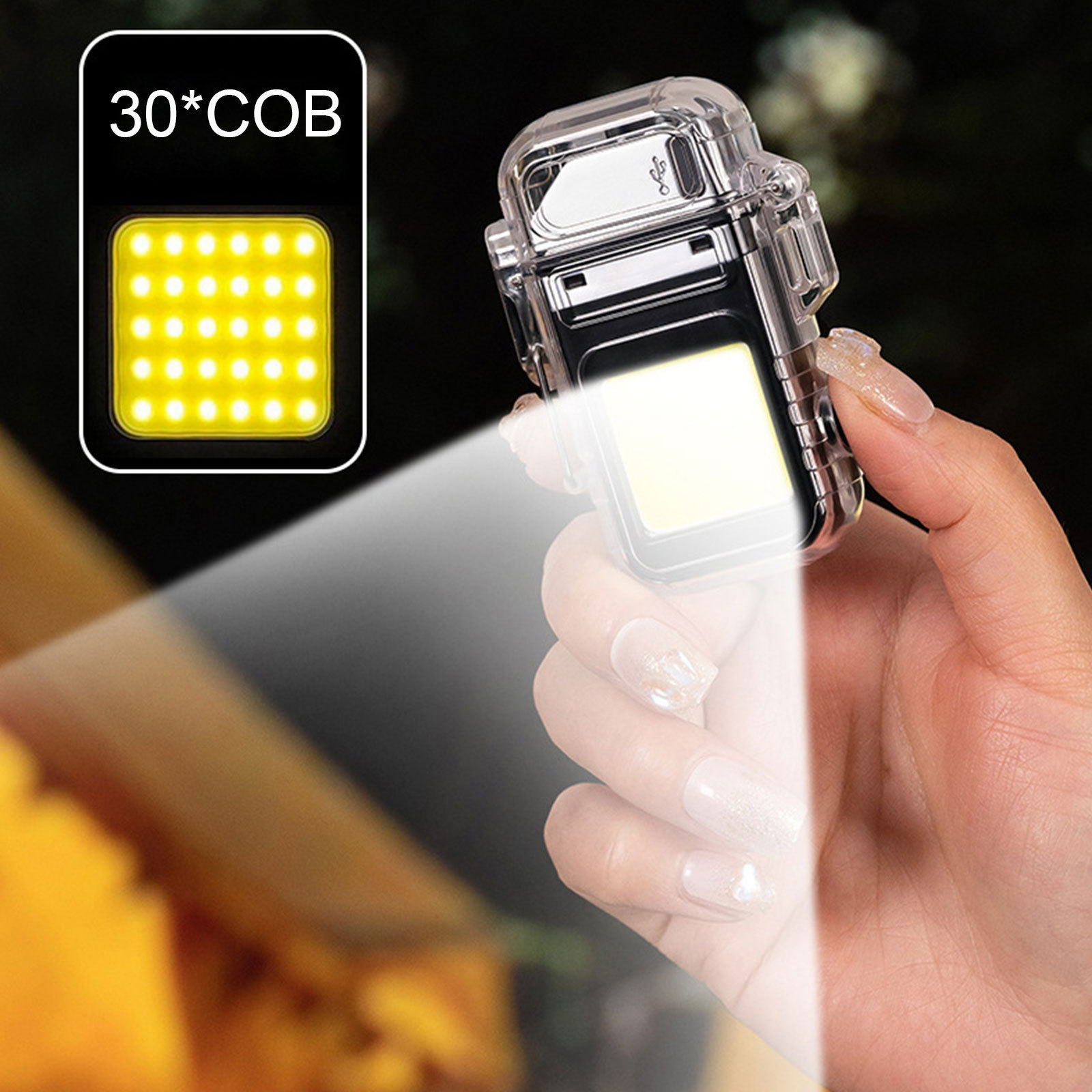 Mini led cob usb rechargeable  keychain flashlight pocket portable waterproof handheld torch electric arc lighter