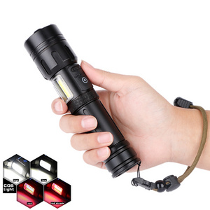 High Power USB Rechargeable XHP90.2 P160 Flashlight LED P90 Torch Light Zoom Power Bank COB Flashlights White Red Lighting