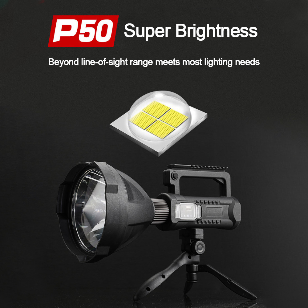 Super Bright XHP90 Flashlight Long Range Searchlight with Bracket USB Rechargeable Waterproof Power Bank LED Spotlight Lantern