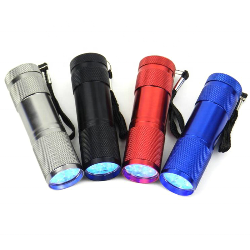 9 LED mini 395nm ultra violet flashlight black light aluminum alloy purple torch lights for fluorescent agent detection