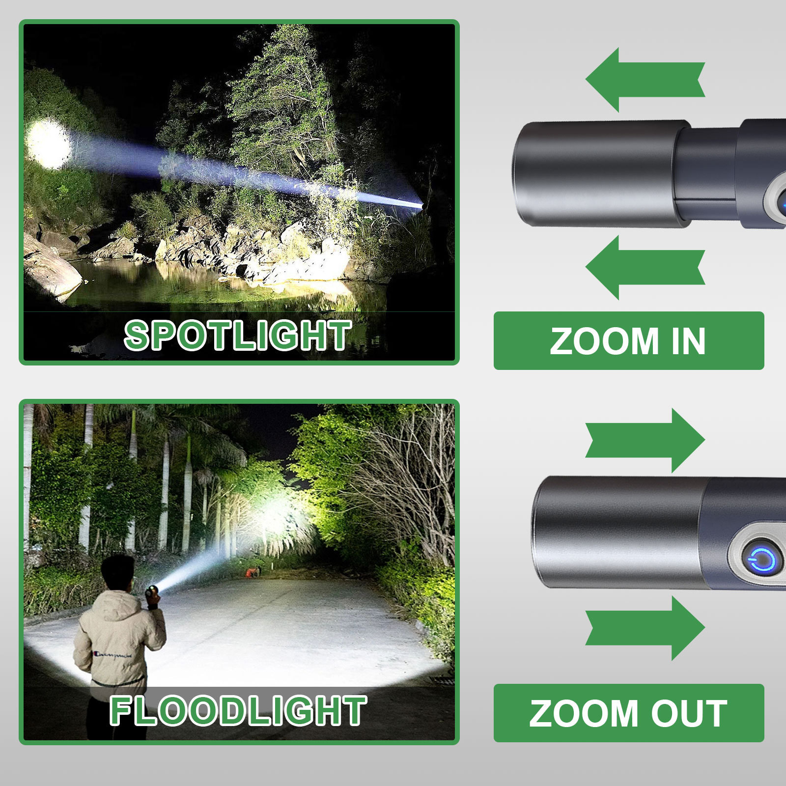 Super Bright Multifunctional LED&SMD USB Rechargeable Flashlight Zoomable Strong Laser Hook Torch For Camping Fishing Hiking