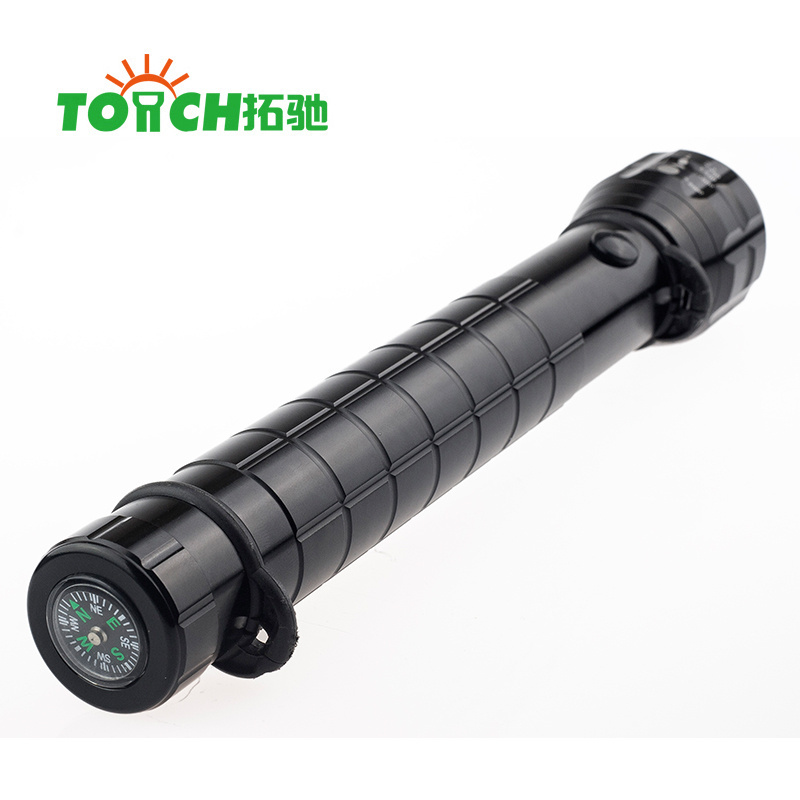 Outdoor hiking patrol utility high power big led torch flashlight with compass