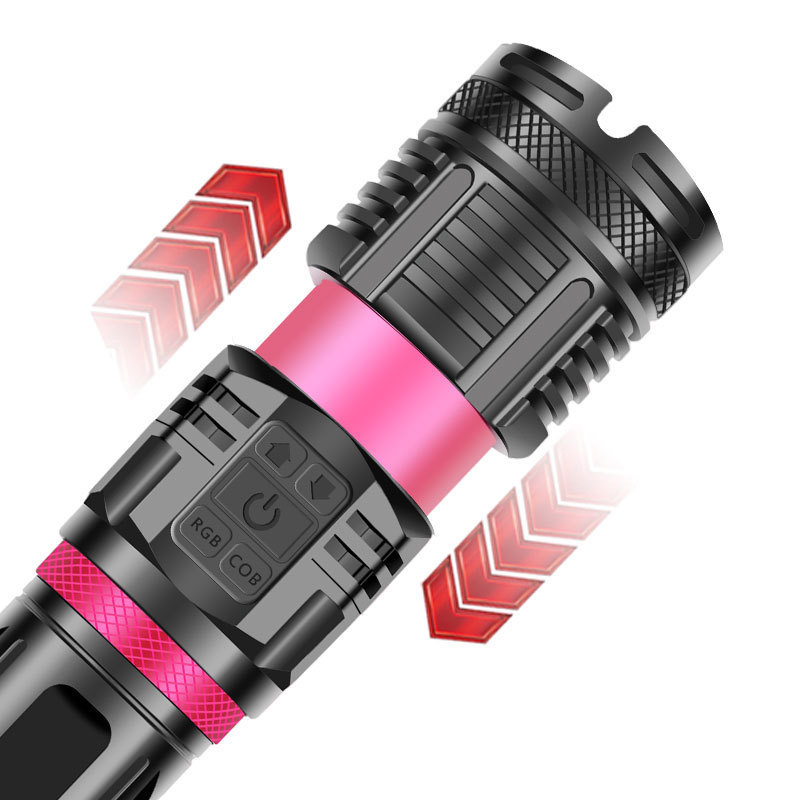 OEM XHP120+COB Red Blue Green Led Torch Flashlight Rechargeable Zoomable Power Bank Flashlight