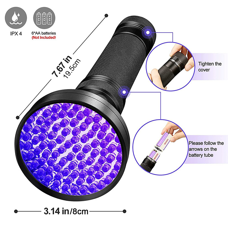 Purple Uv Flashlight Portable Ultraviolet 100 Led Purple Flashlight For Pet Doctor Purple Uv Flashlight With Aluminium Alloy